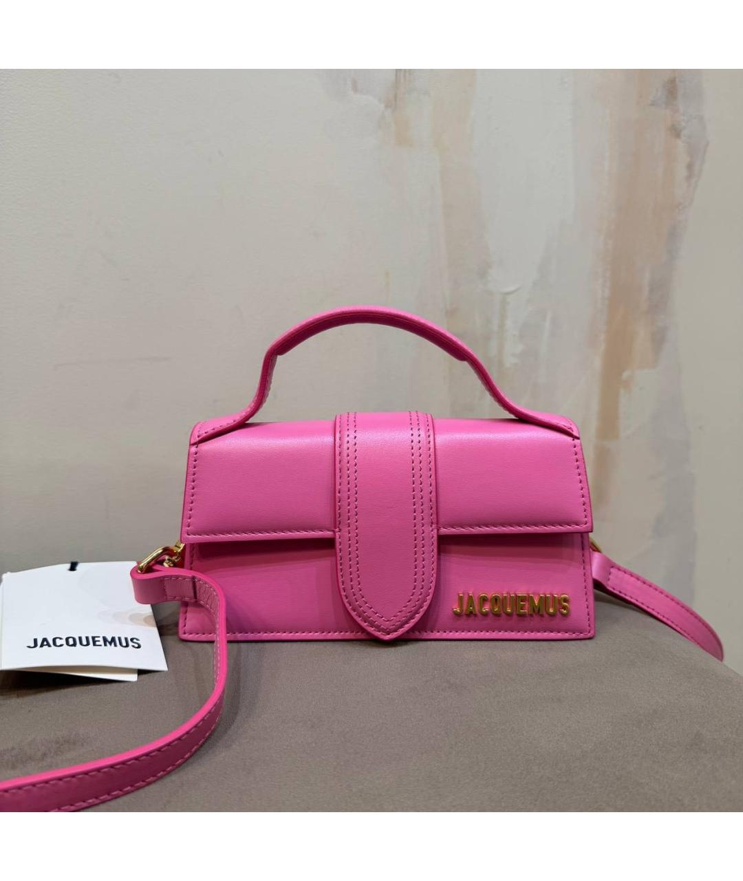 JACQUEMUS Розовая кожаная сумка с короткими ручками, фото 6