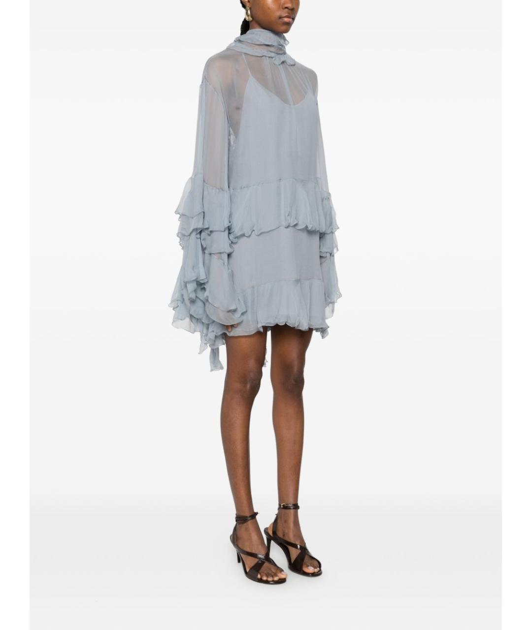CHLOE Голубое шелковое платье, фото 3