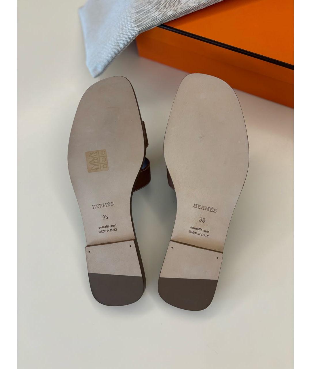 HERMES Коричневые кожаные сандалии, фото 3