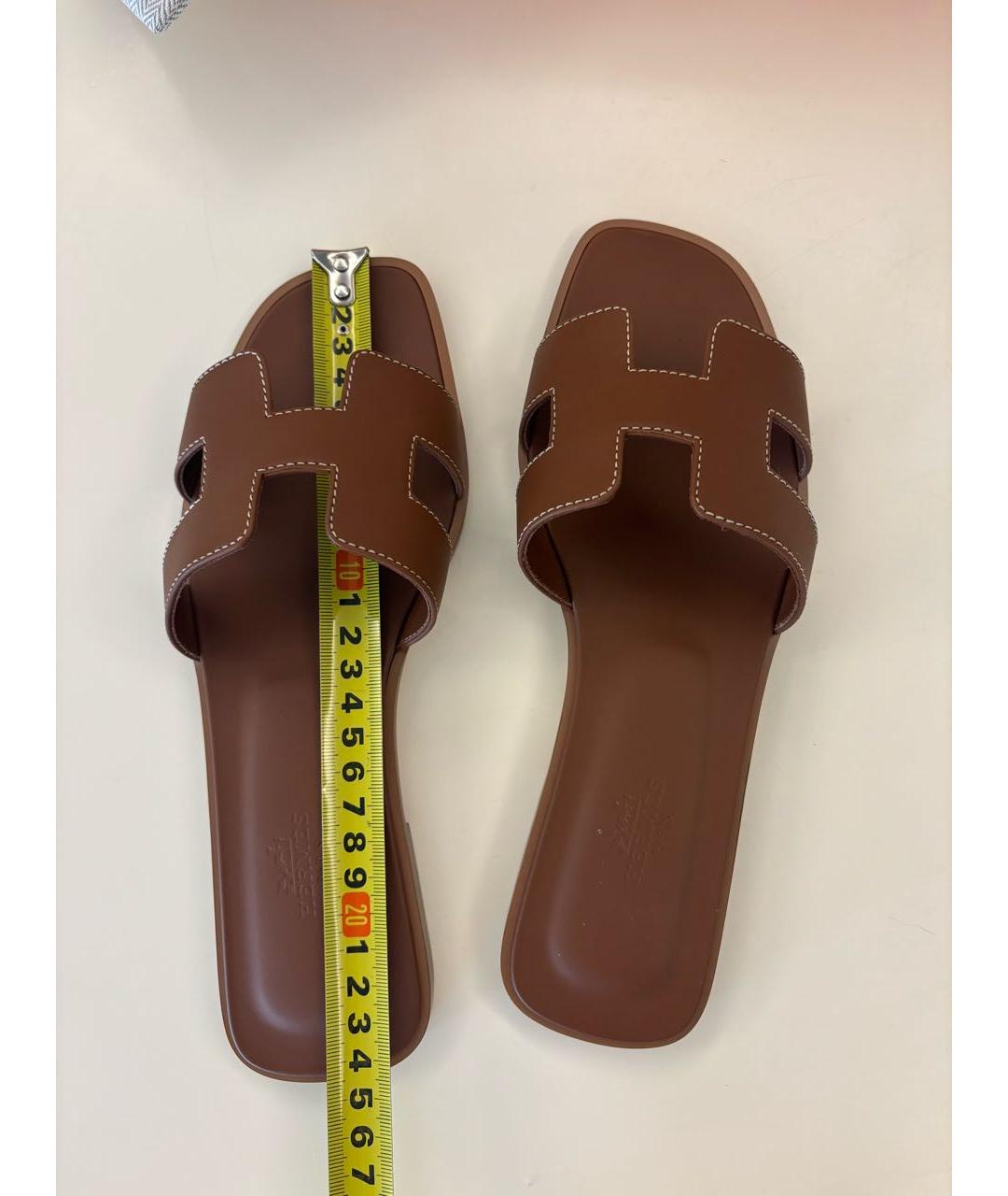 HERMES Коричневые кожаные сандалии, фото 5
