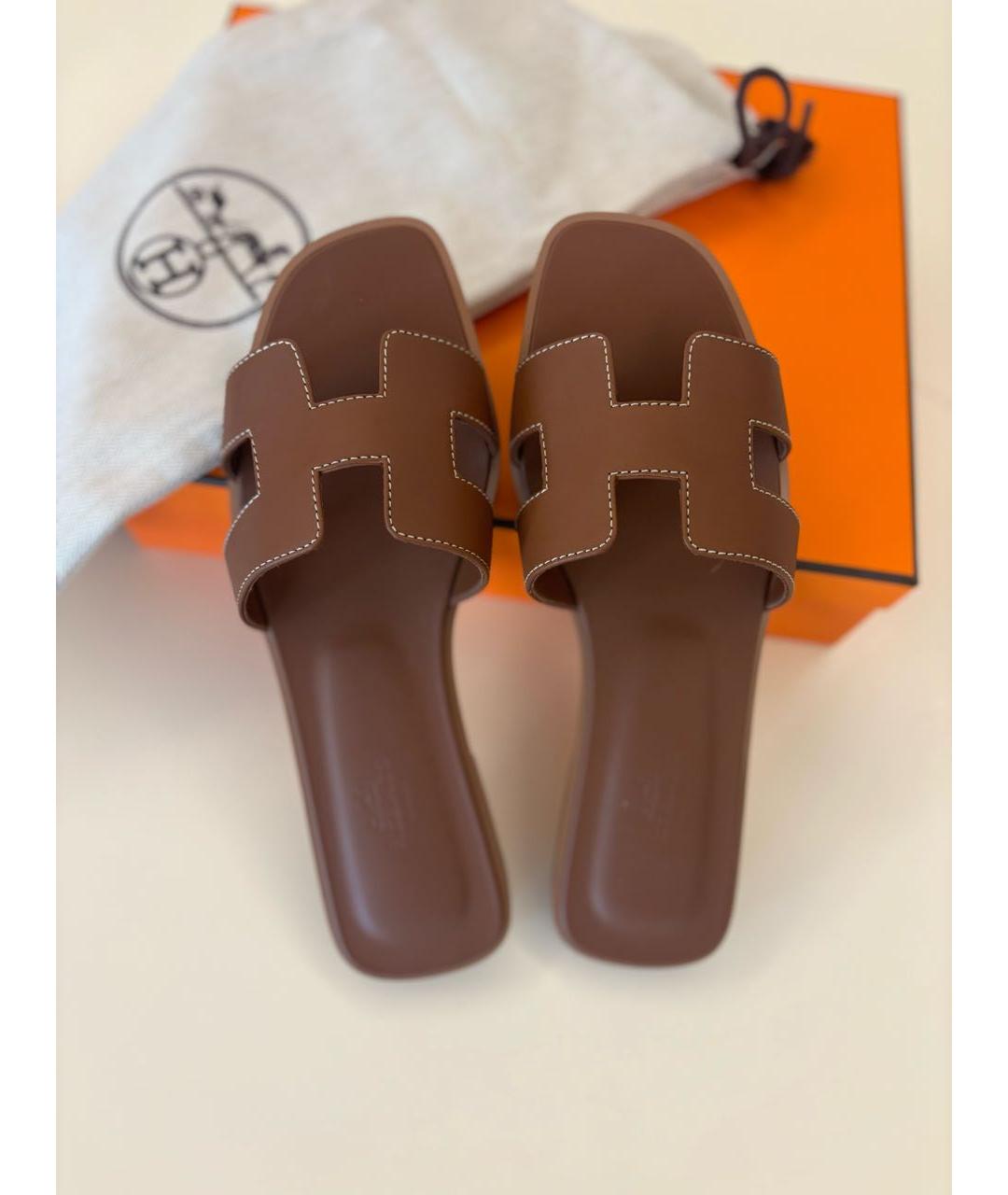 HERMES Коричневые кожаные сандалии, фото 6