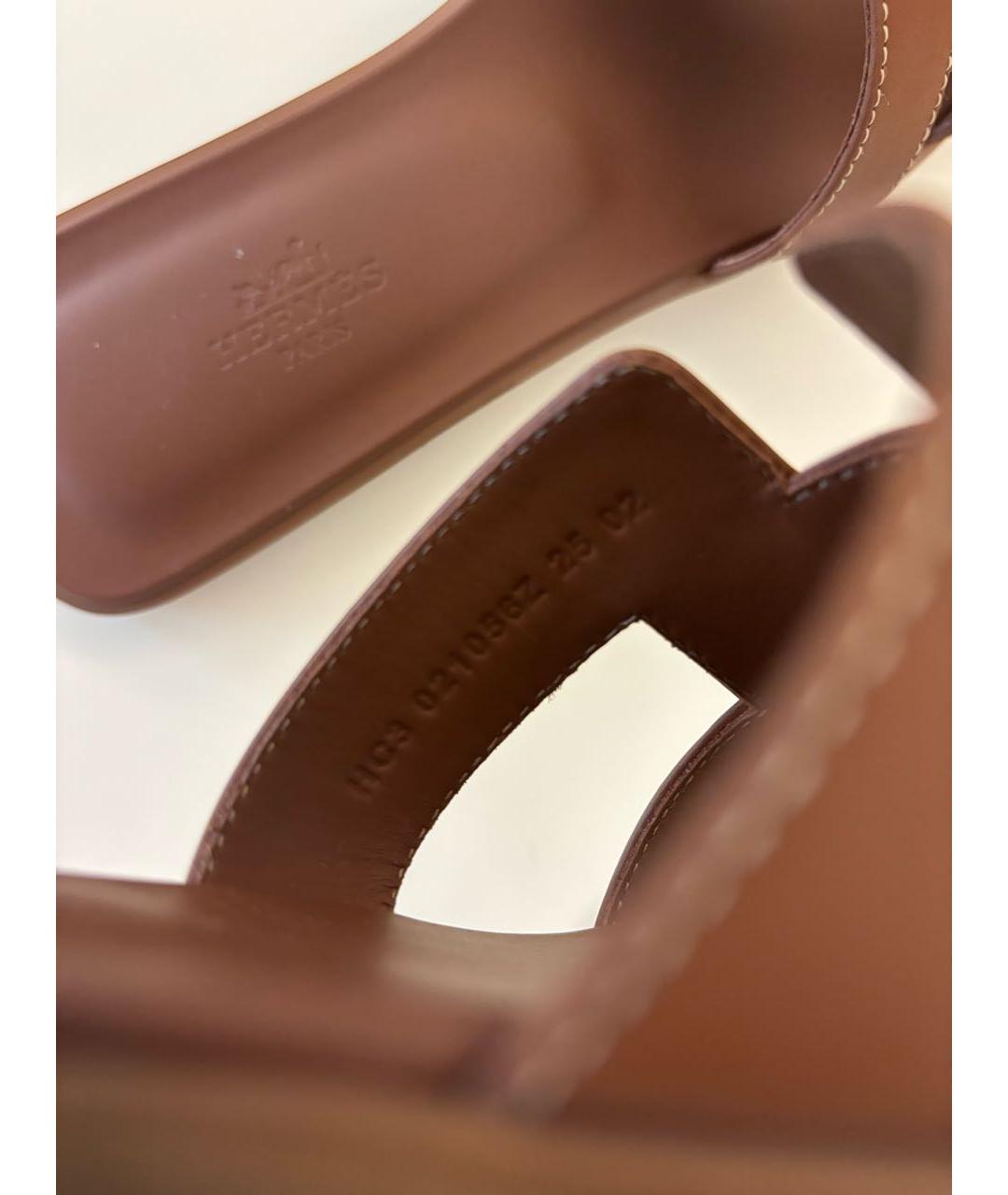 HERMES Коричневые кожаные сандалии, фото 4