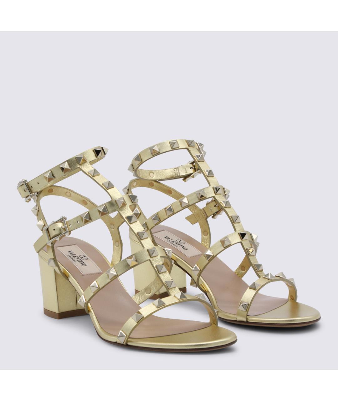 VALENTINO Золотые кожаные босоножки, фото 2