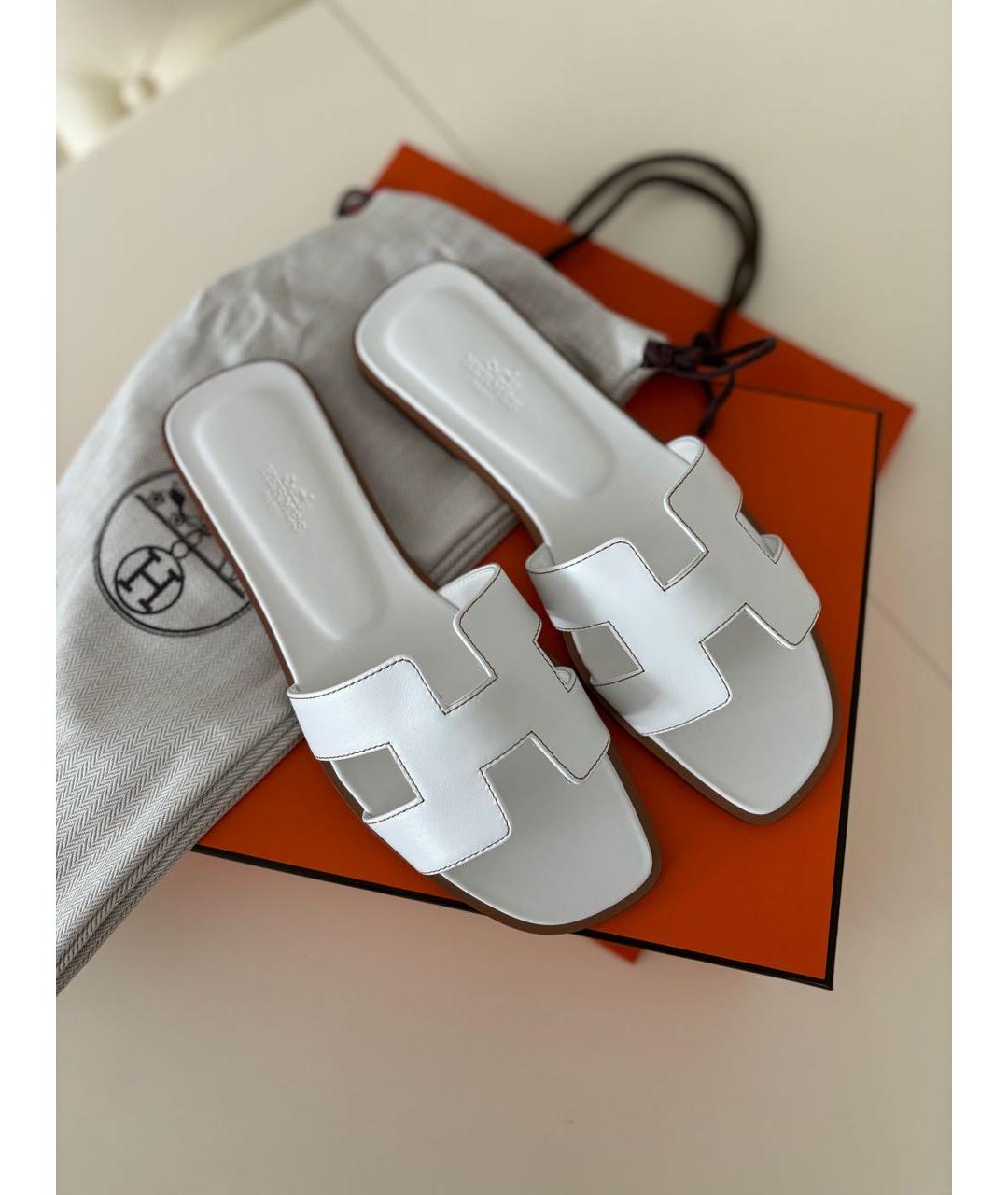 HERMES Белые кожаные сандалии, фото 6