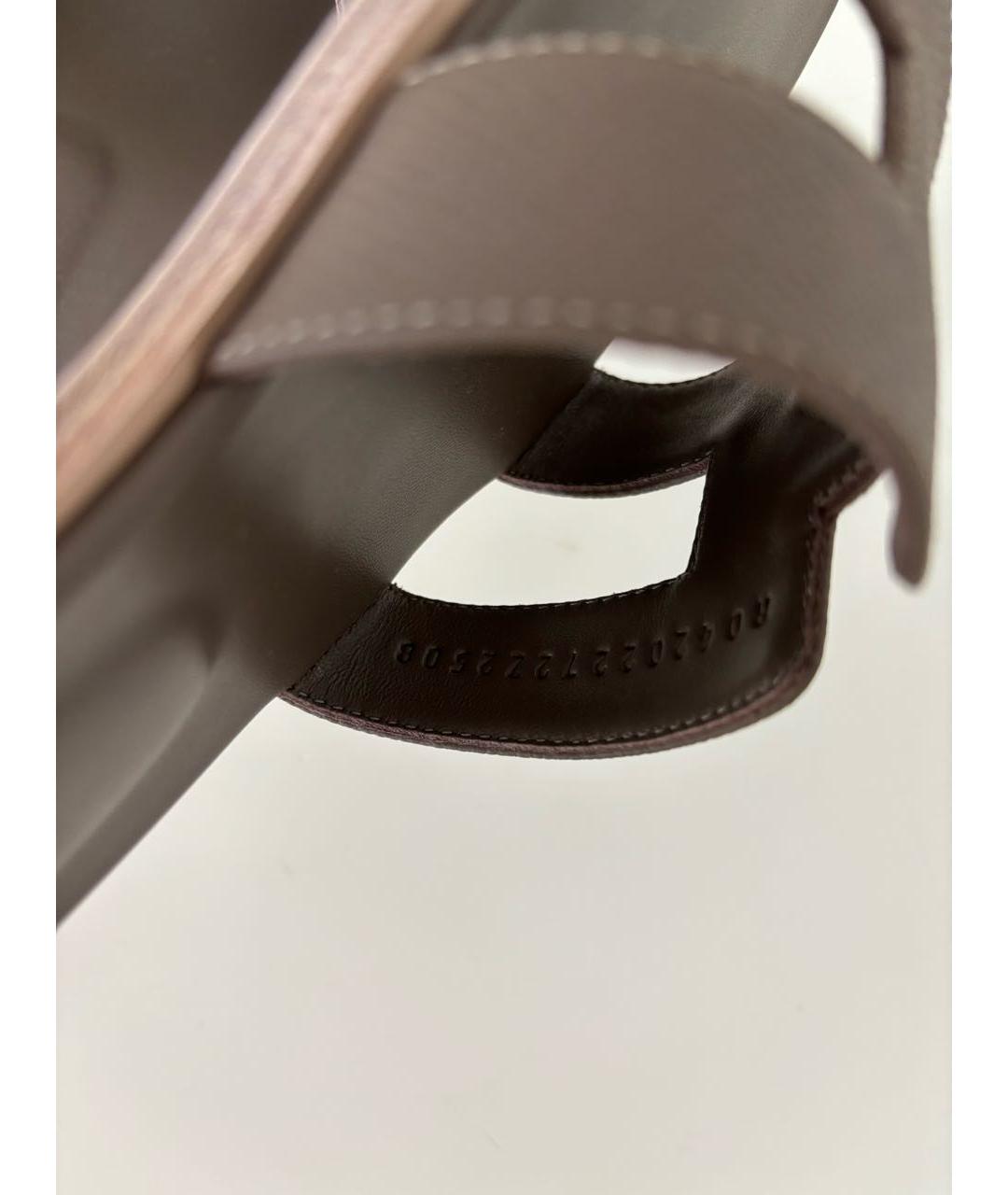 HERMES Хаки кожаные сандалии, фото 4