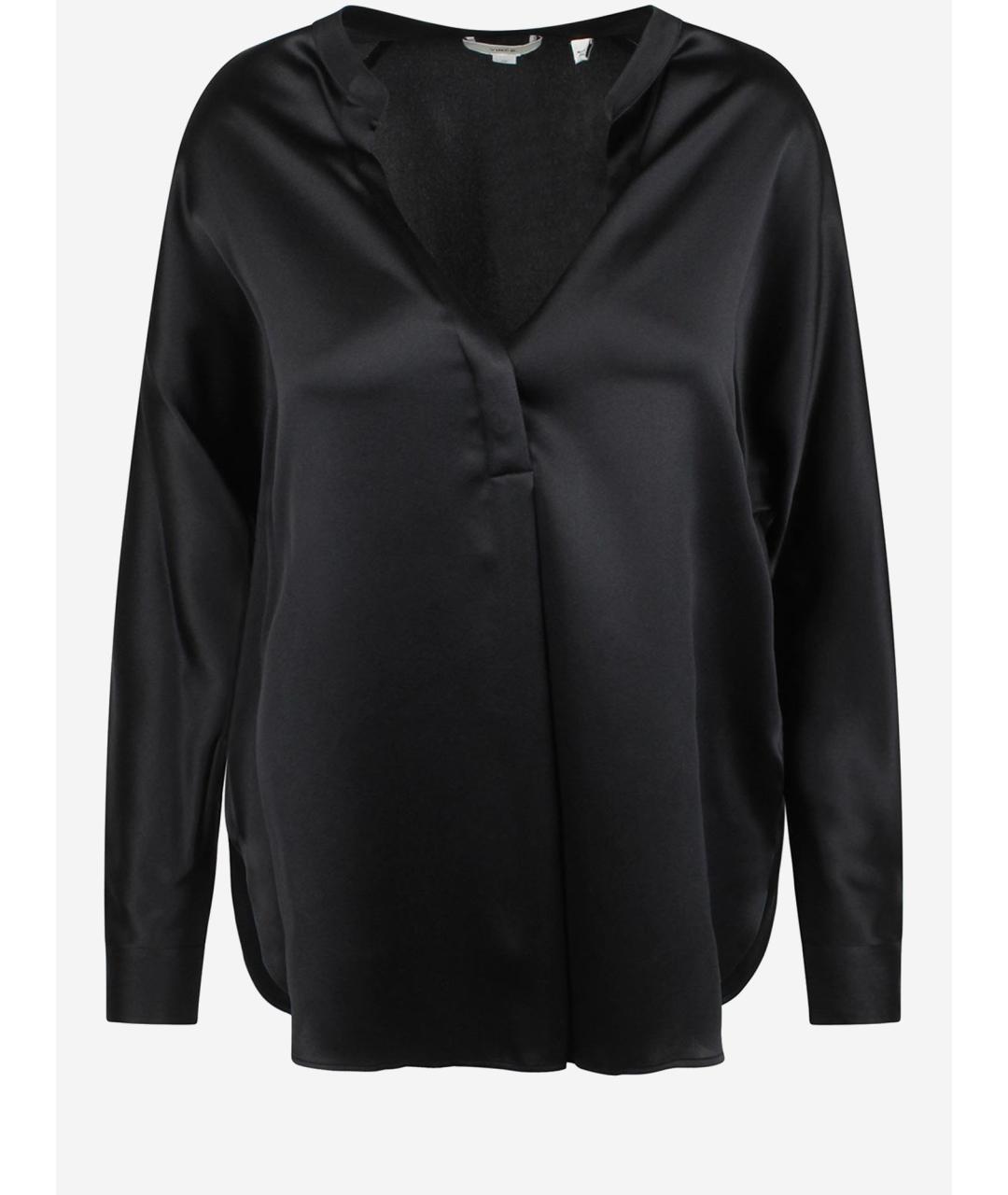 VINCE Черная шелковая блузы, фото 4