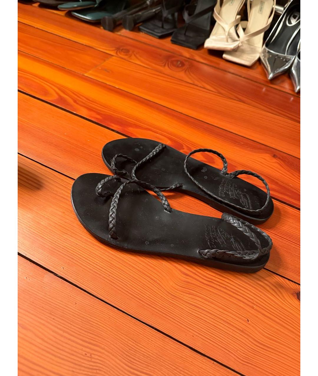 ANCIENT GREEK Черные кожаные шлепанцы, фото 8