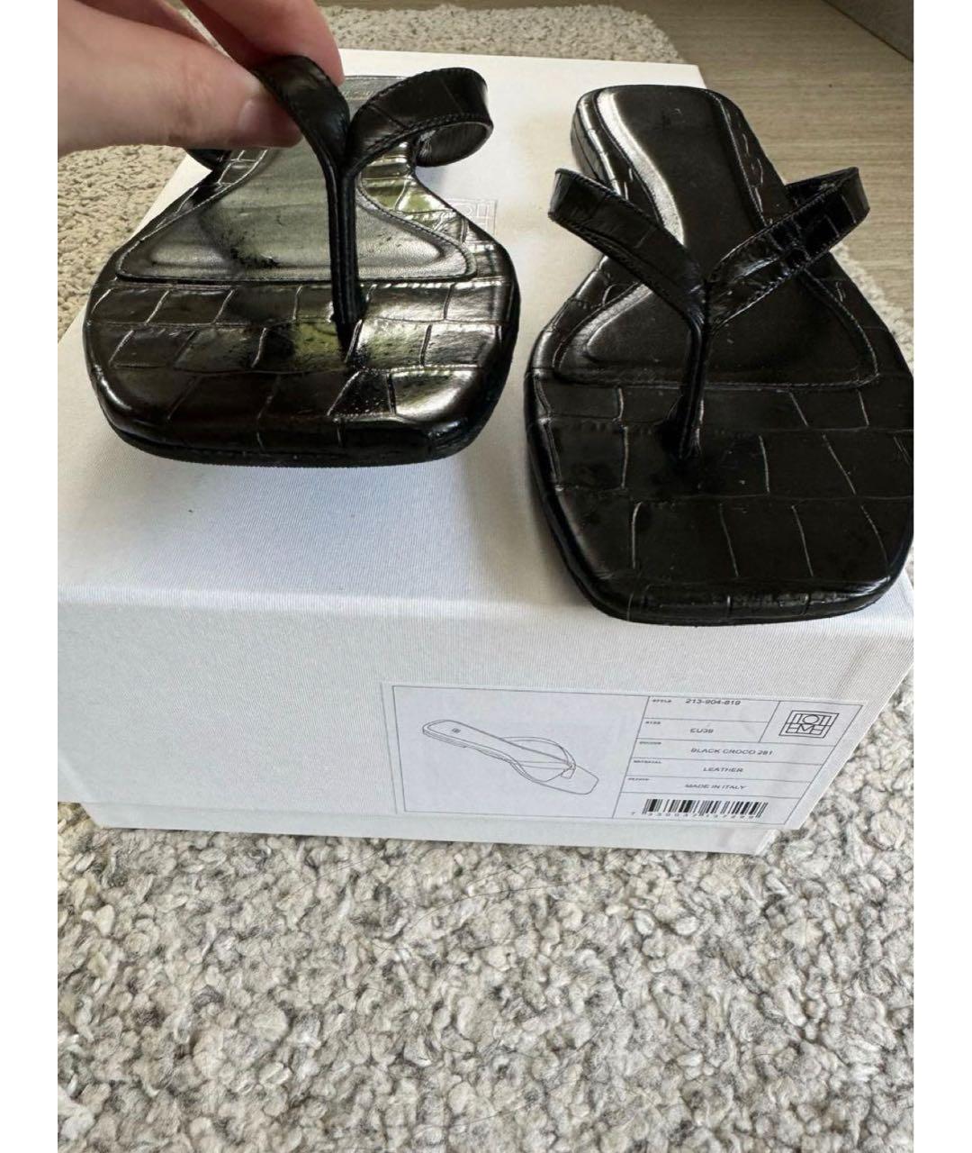 TOTEME Черные кожаные шлепанцы, фото 7