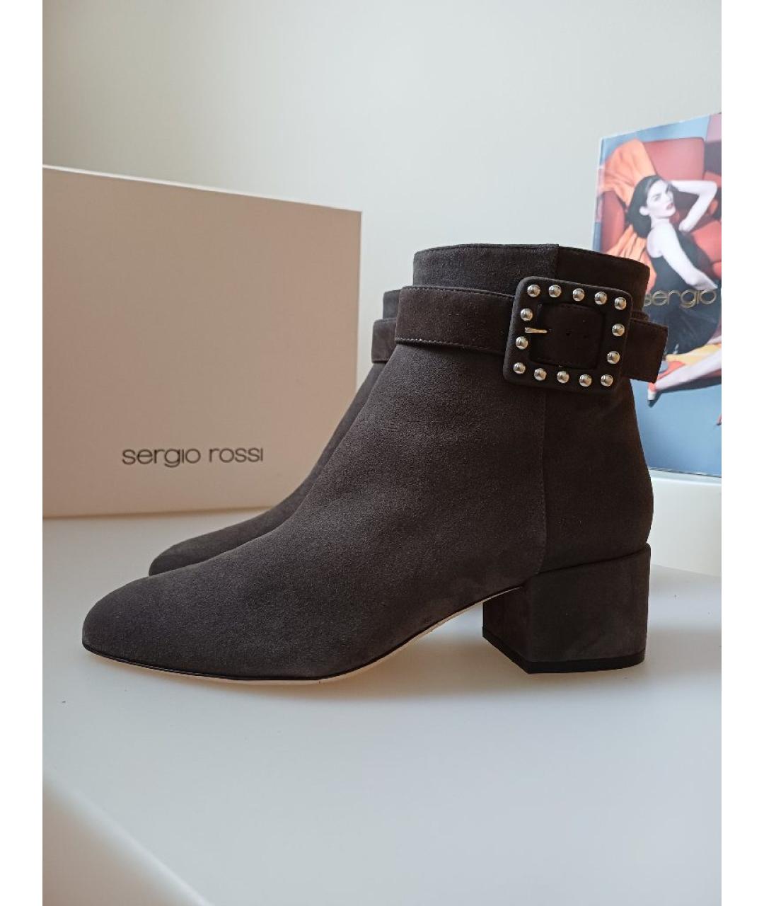 SERGIO ROSSI Серые замшевые полусапоги, фото 4