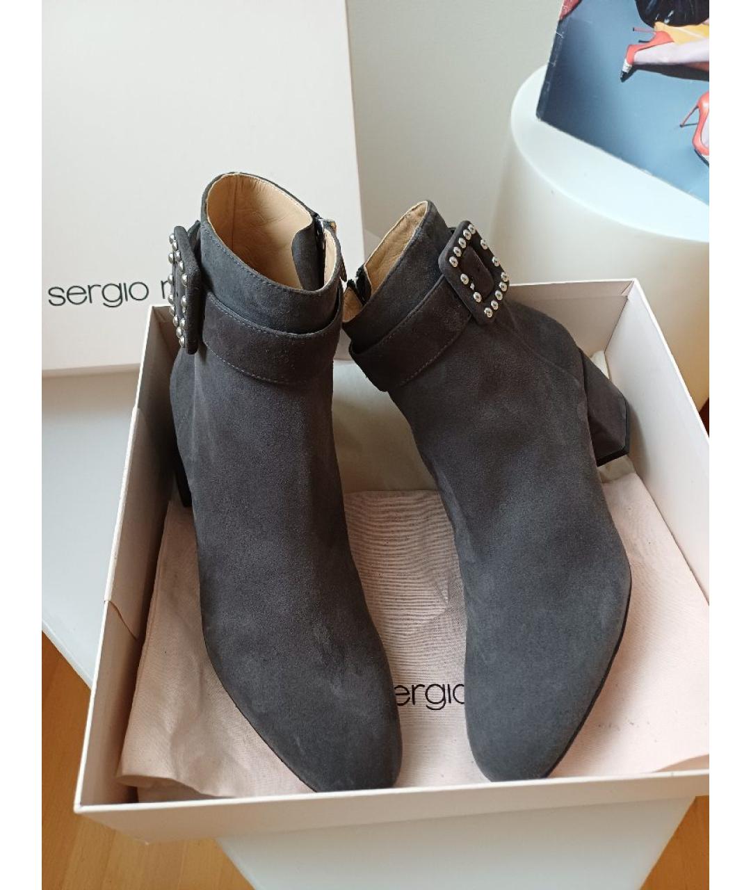 SERGIO ROSSI Серые замшевые полусапоги, фото 2
