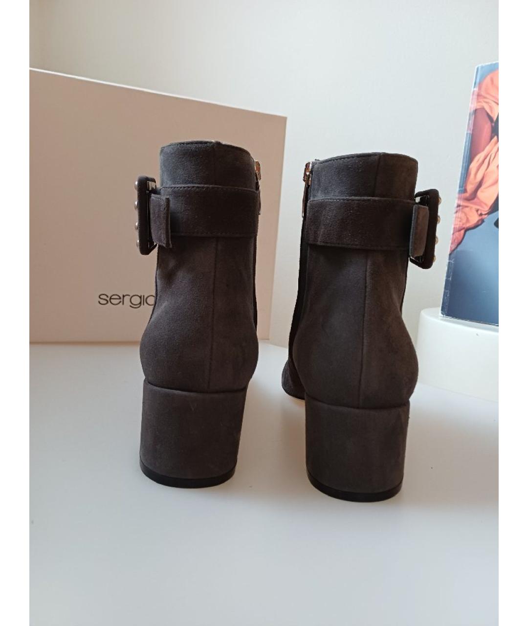 SERGIO ROSSI Серые замшевые полусапоги, фото 7