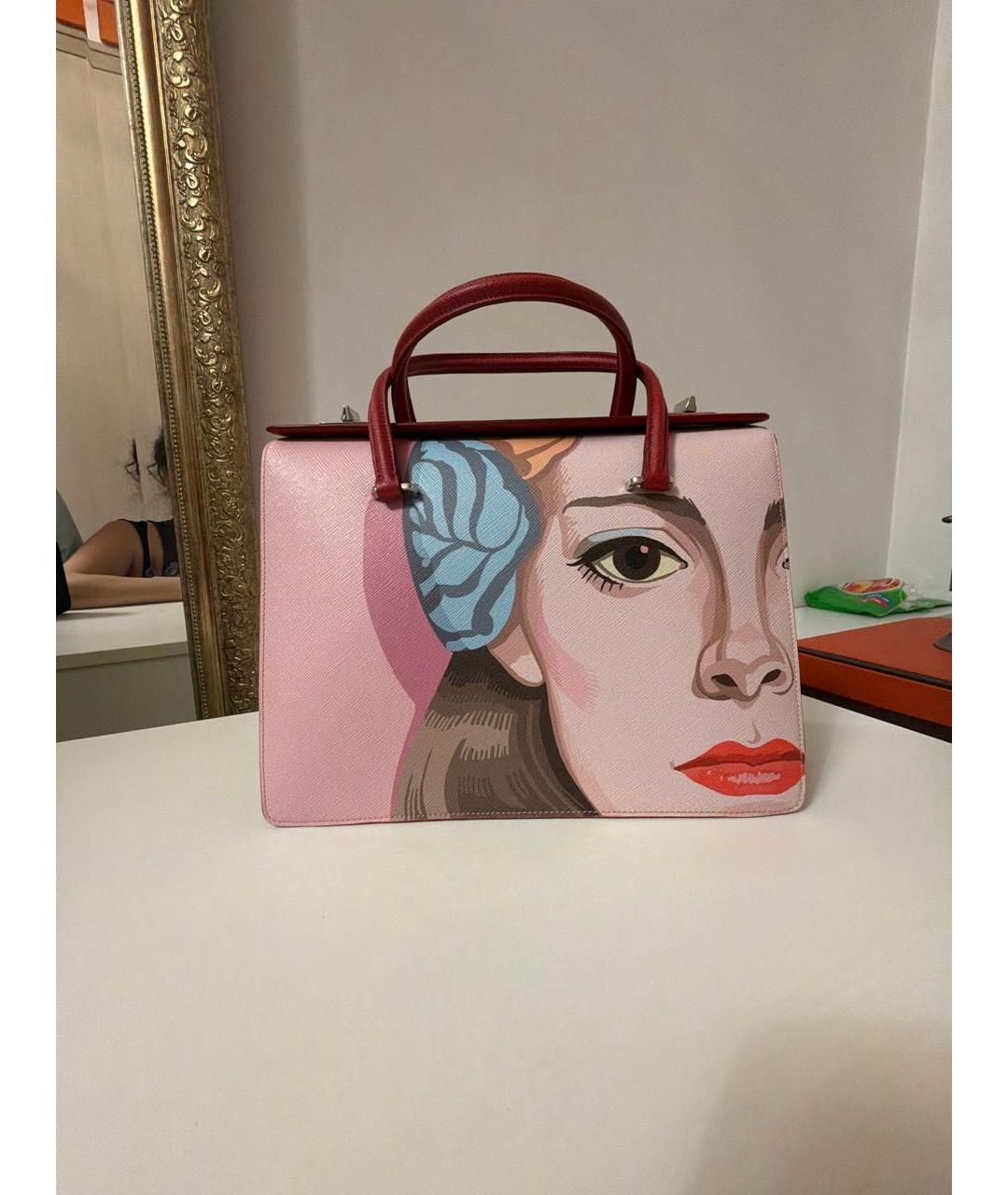 PRADA Бордовая кожаная сумка с короткими ручками, фото 4