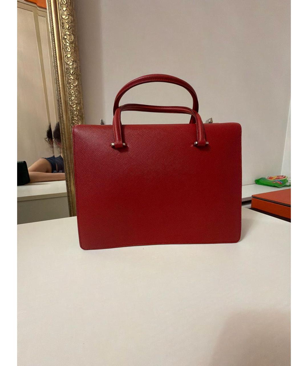 PRADA Бордовая кожаная сумка с короткими ручками, фото 3