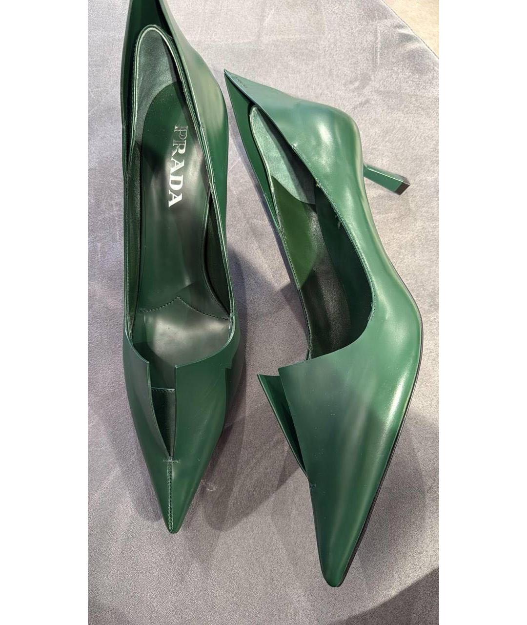 PRADA Зеленые кожаные лодочки на низком каблуке, фото 5