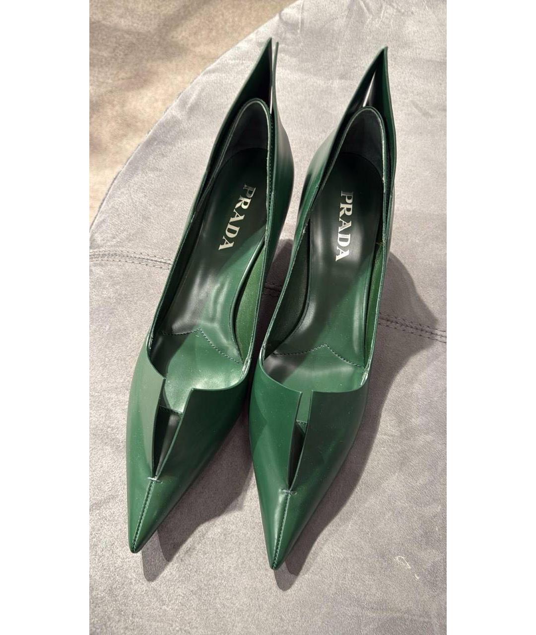 PRADA Зеленые кожаные лодочки на низком каблуке, фото 3