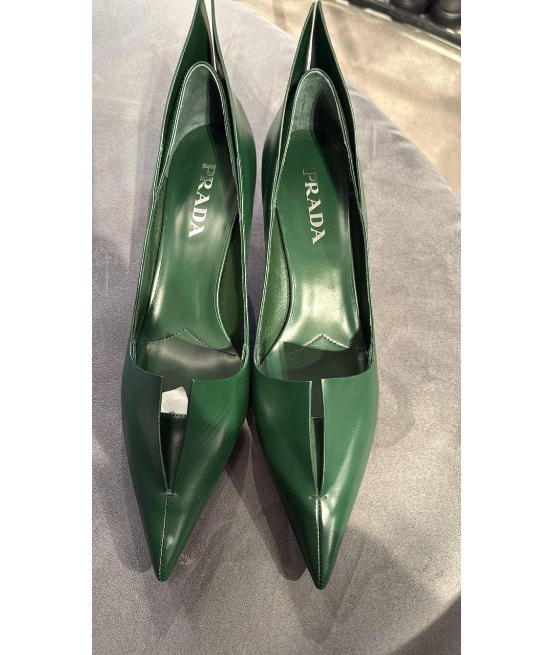 PRADA Зеленые кожаные лодочки на низком каблуке, фото 2