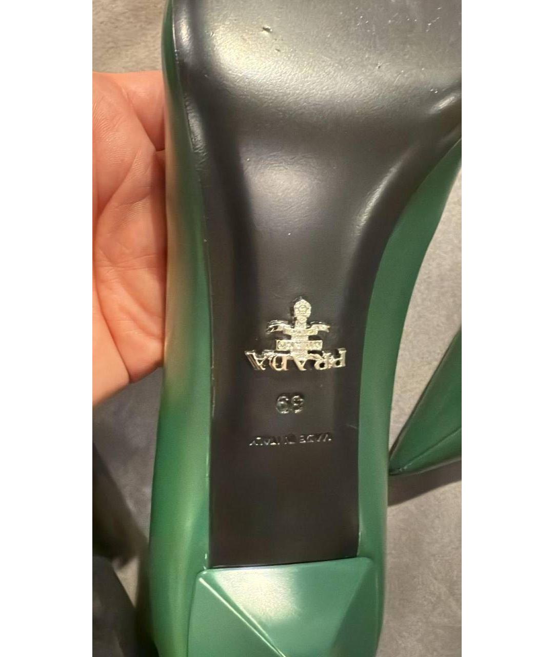 PRADA Зеленые кожаные лодочки на низком каблуке, фото 4