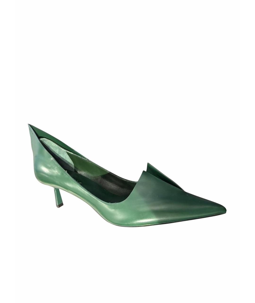 PRADA Зеленые кожаные лодочки на низком каблуке, фото 1