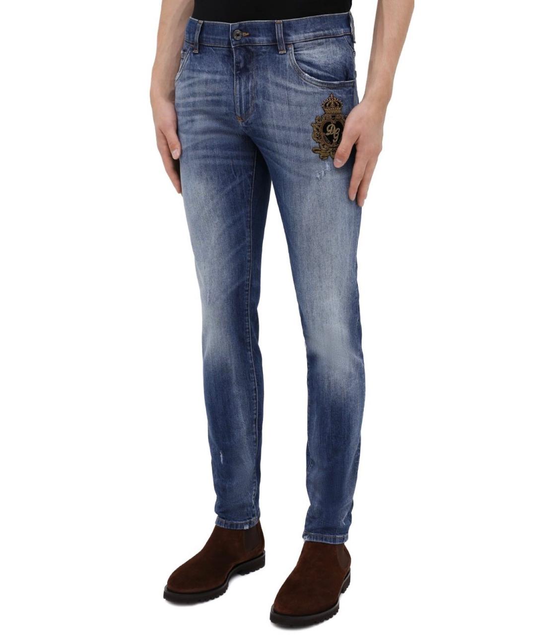 DOLCE&GABBANA Синие хлопко-эластановые джинсы скинни, фото 5