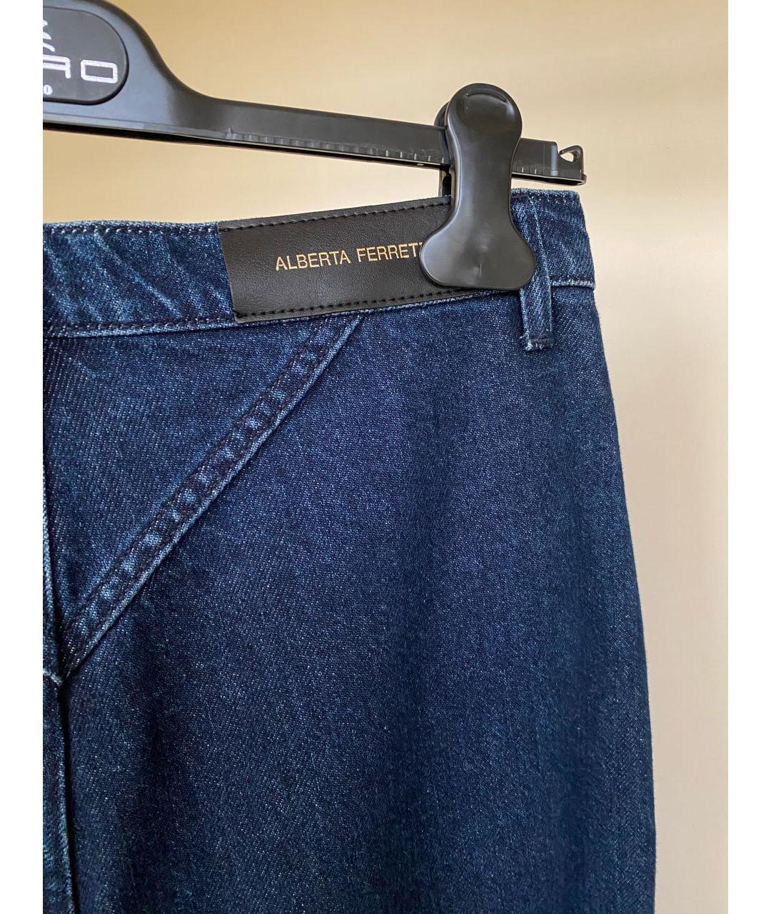 ALBERTA FERRETTI Темно-синие хлопковые прямые джинсы, фото 7
