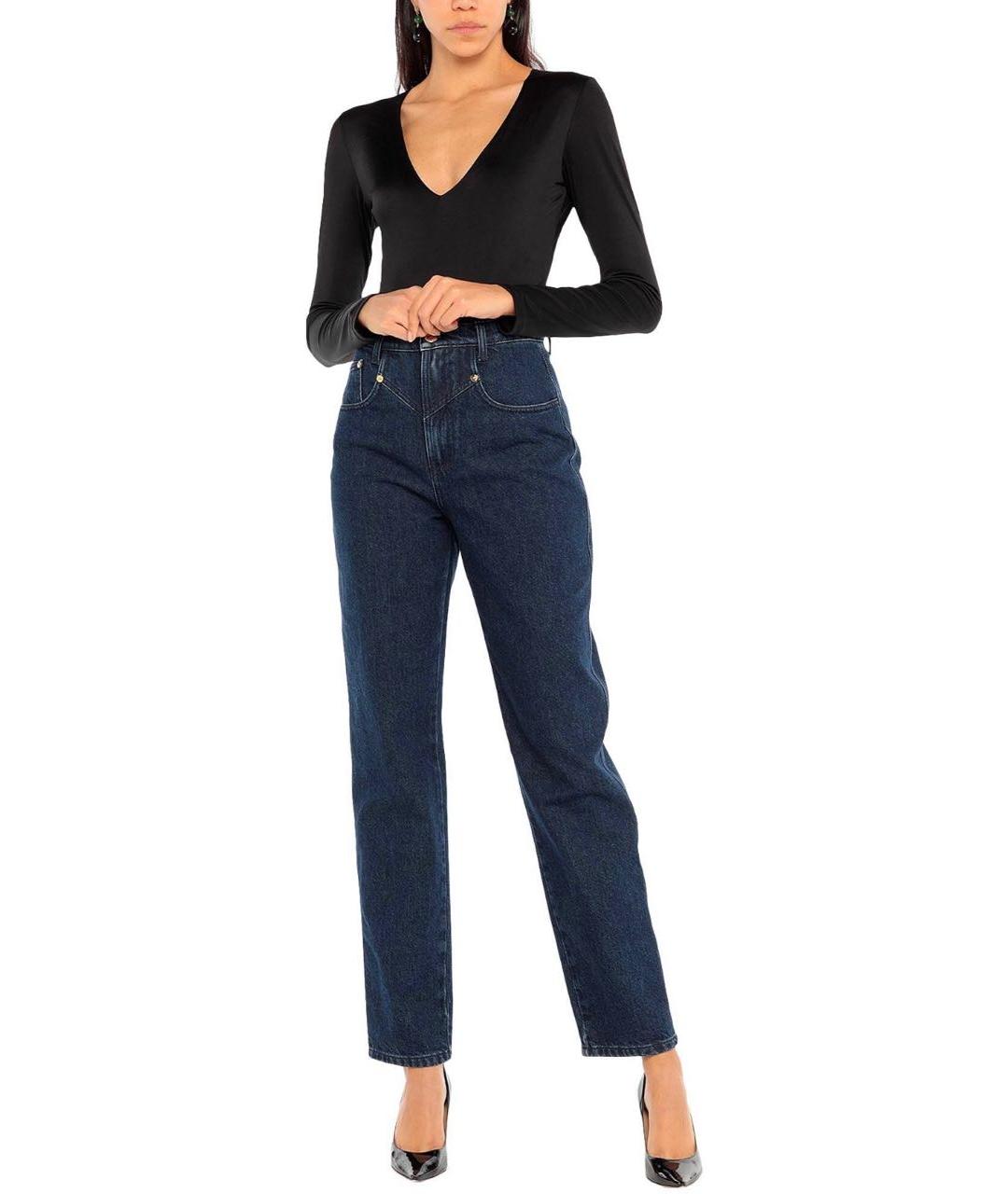 ALBERTA FERRETTI Темно-синие хлопковые прямые джинсы, фото 2