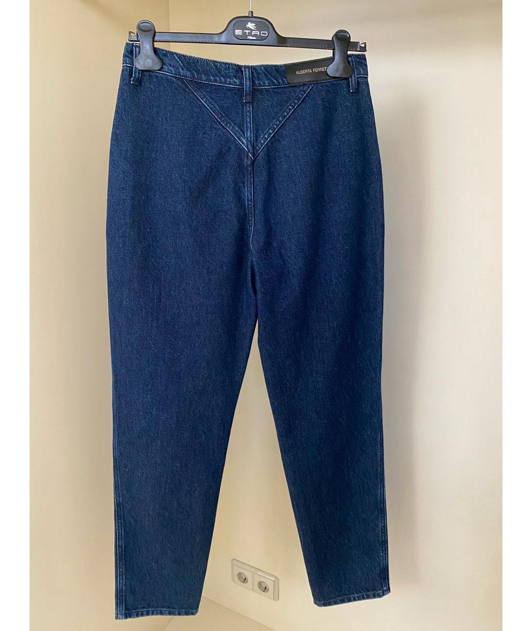 ALBERTA FERRETTI Темно-синие хлопковые прямые джинсы, фото 6