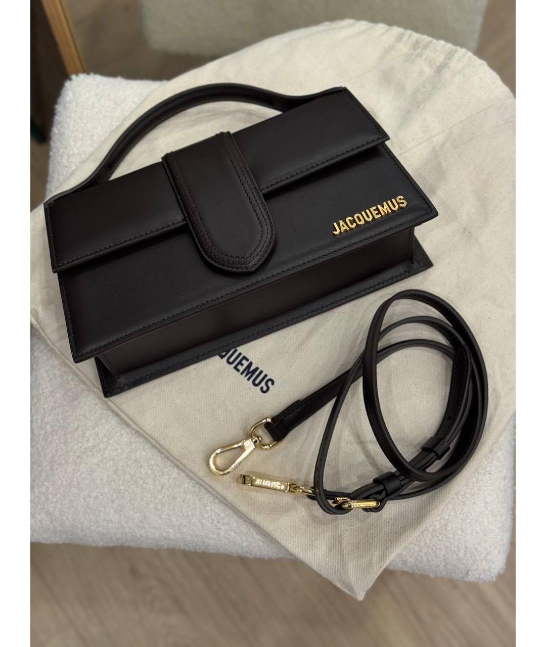 JACQUEMUS Коричневая кожаная сумка с короткими ручками, фото 2