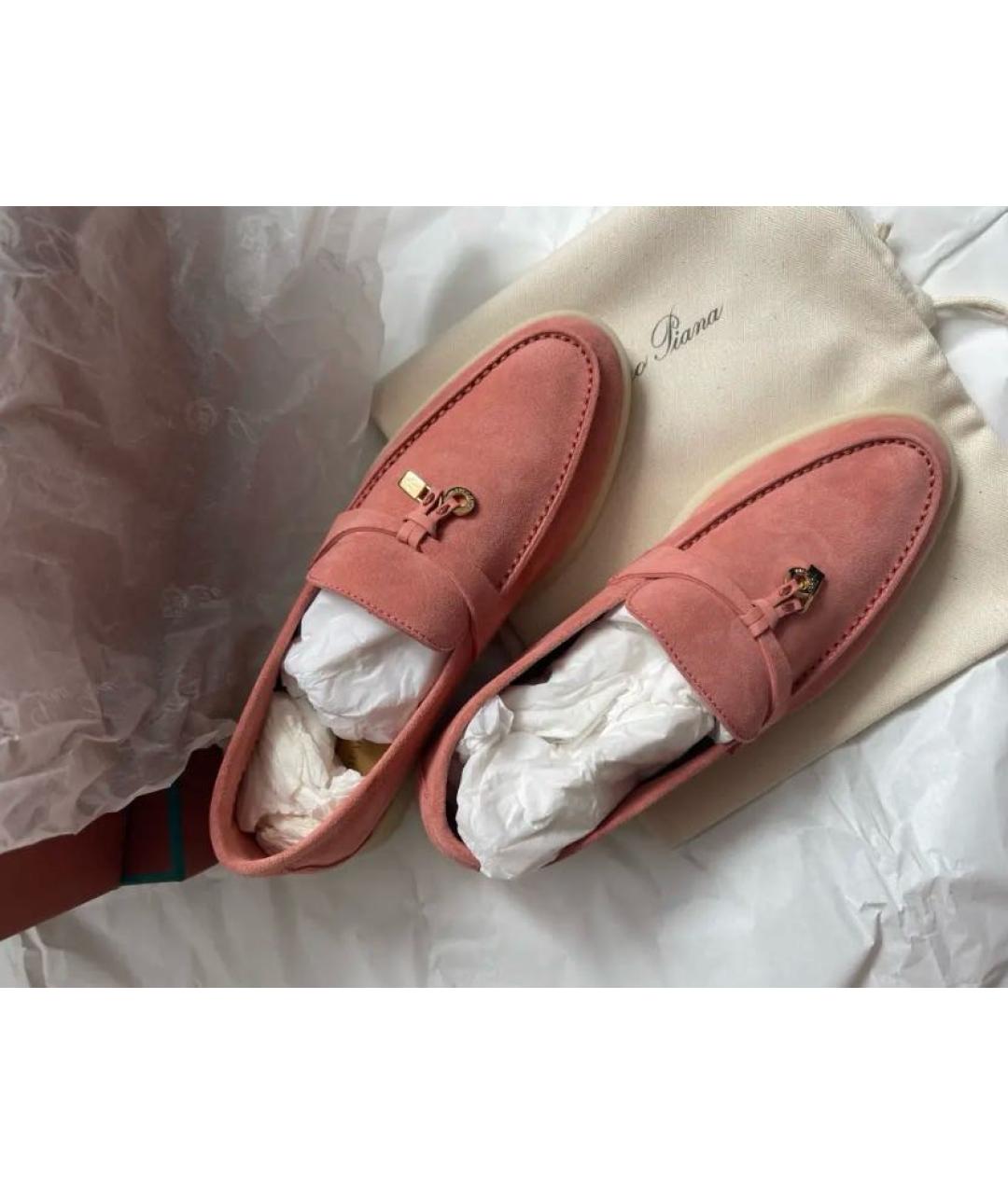 LORO PIANA Коралловые замшевые лоферы, фото 3