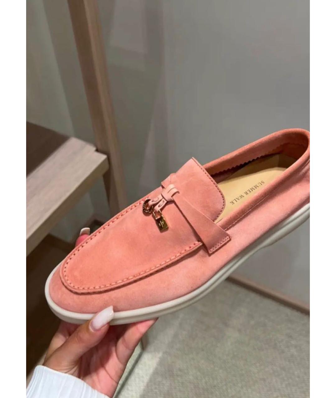 LORO PIANA Коралловые замшевые лоферы, фото 2