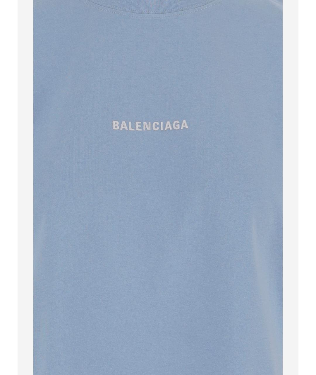 BALENCIAGA Голубая хлопковая футболка, фото 3