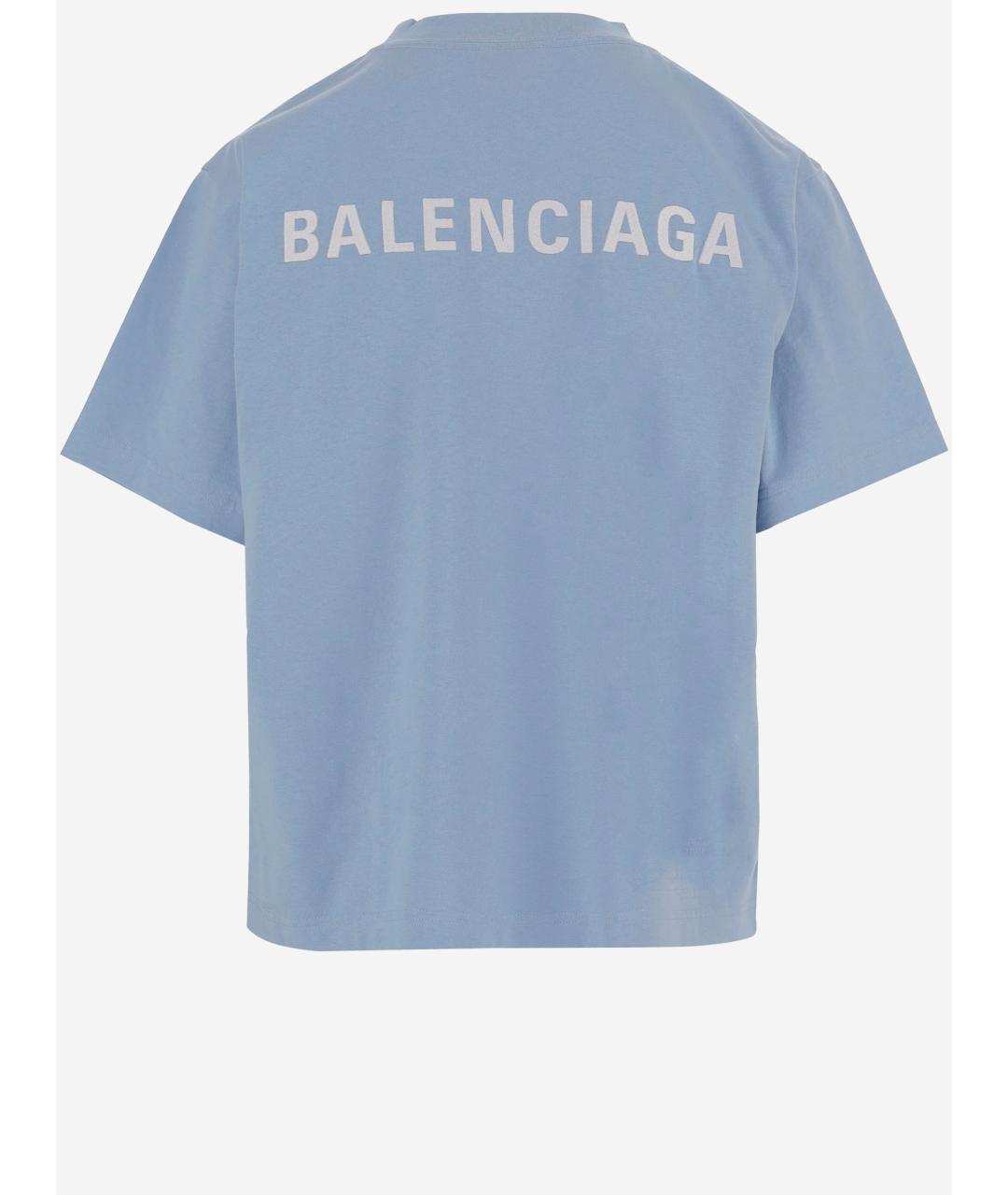 BALENCIAGA Голубая хлопковая футболка, фото 2
