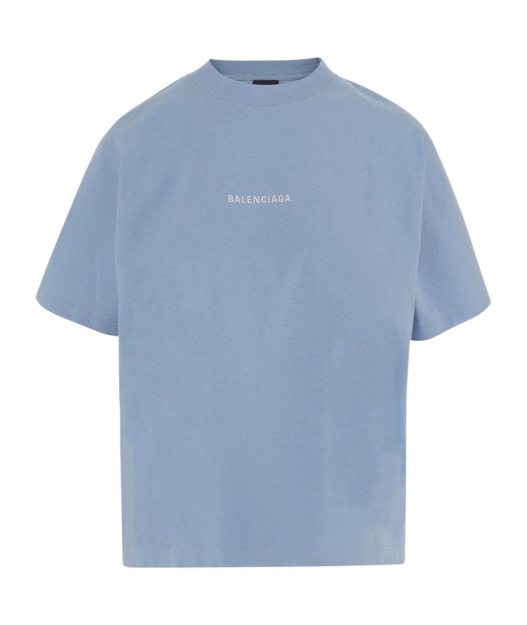 BALENCIAGA Голубая хлопковая футболка, фото 1