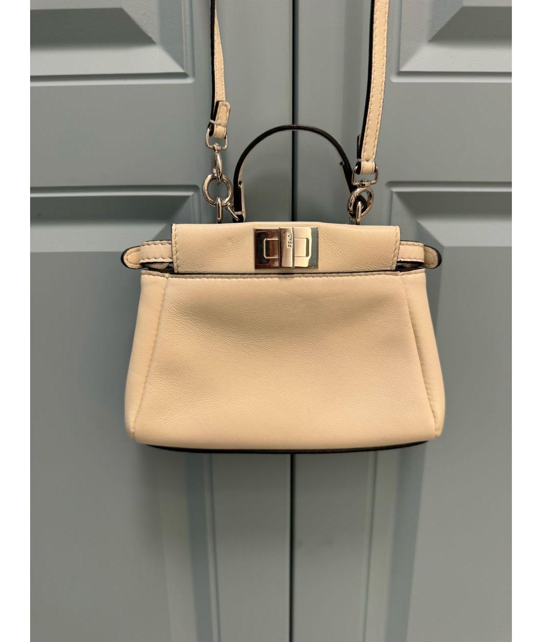 FENDI Бежевая кожаная сумка через плечо, фото 7