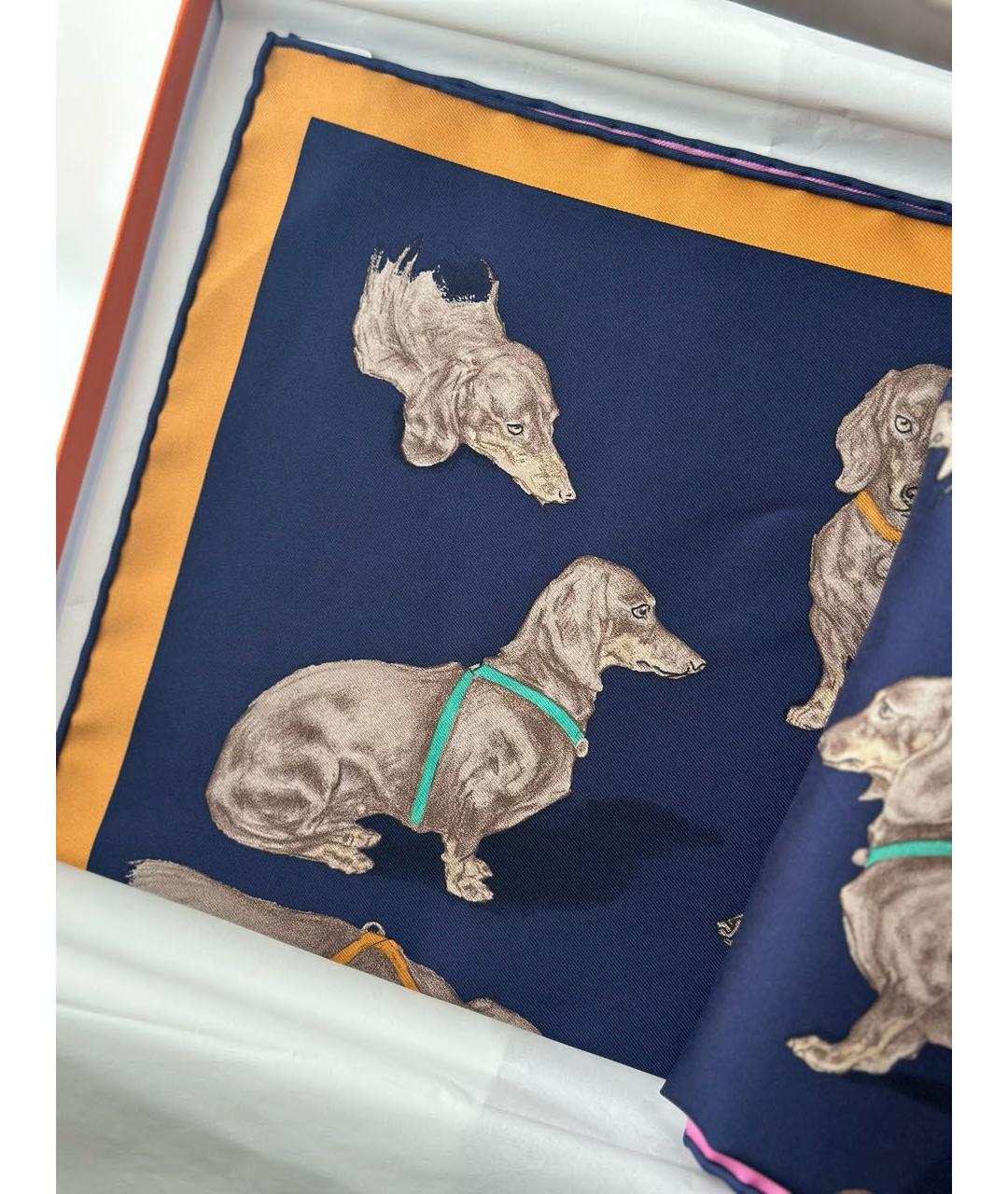 HERMES Синий шелковый платок, фото 3