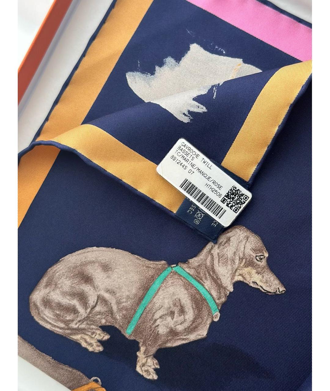 HERMES Синий шелковый платок, фото 4