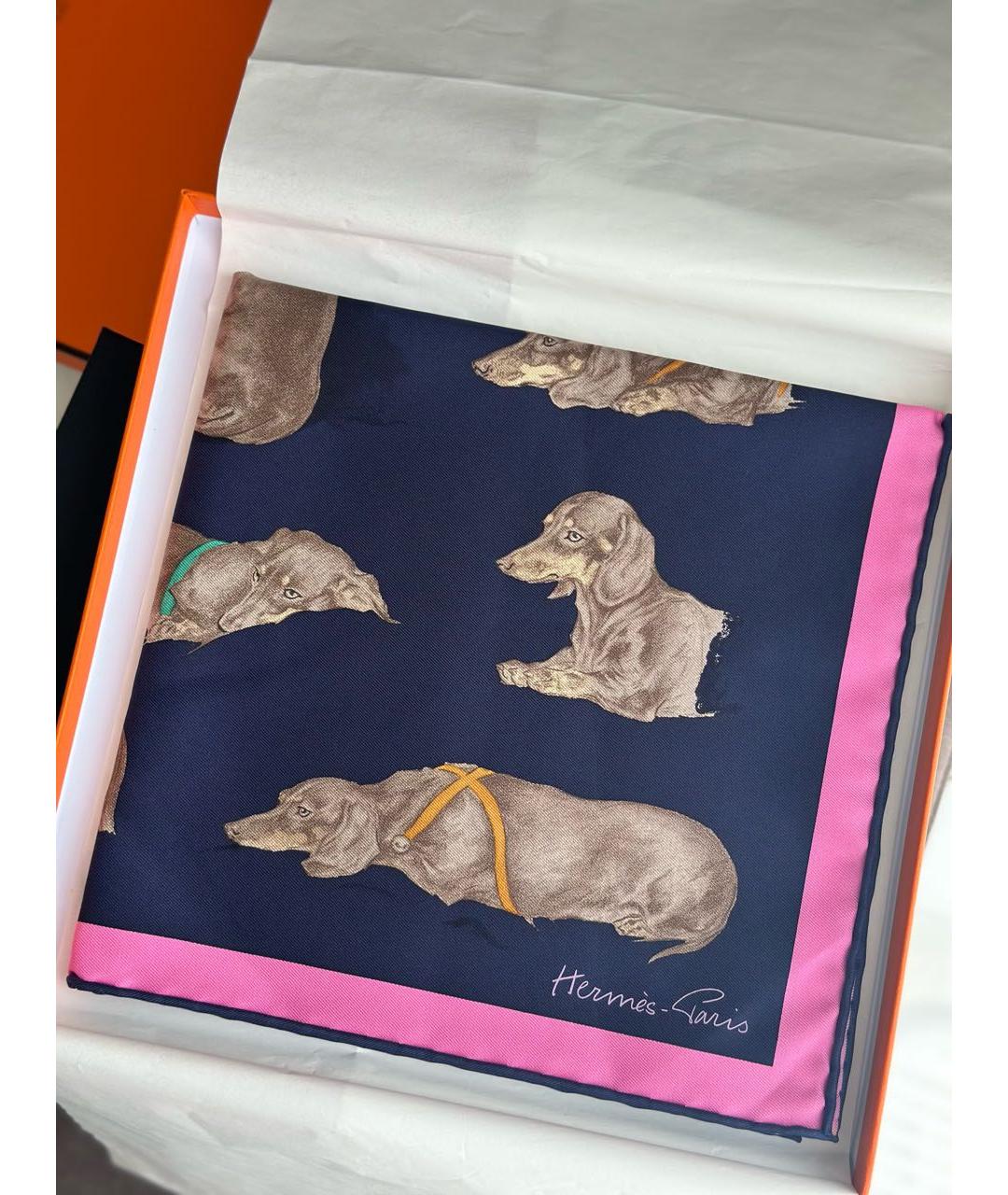 HERMES Синий шелковый платок, фото 2