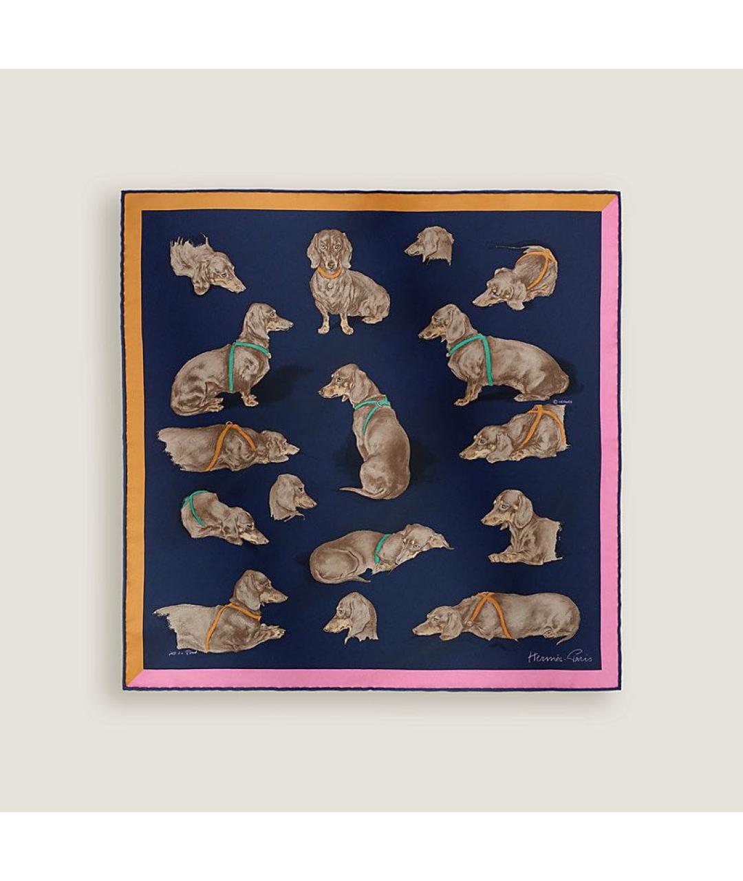 HERMES Синий шелковый платок, фото 6