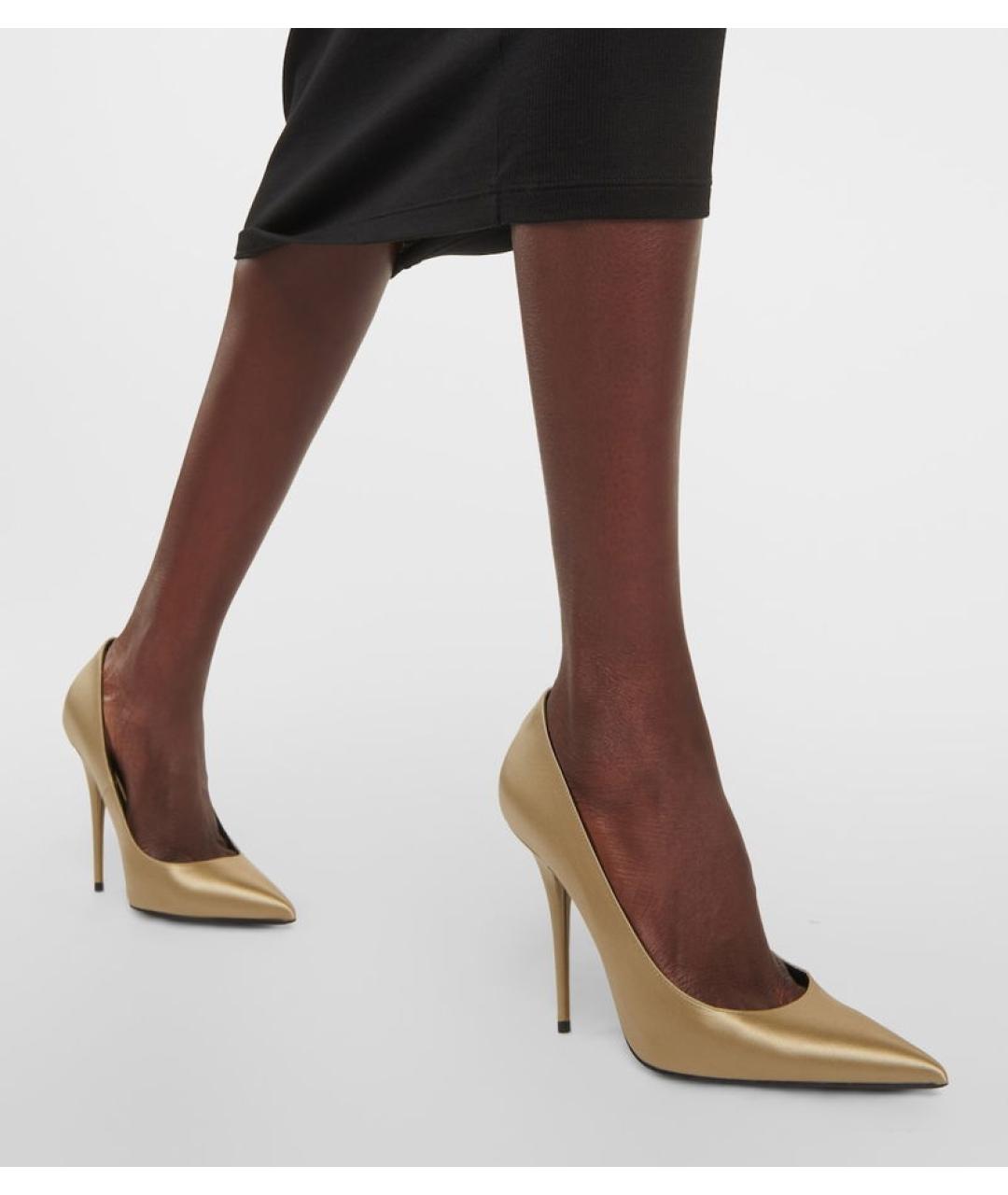 SAINT LAURENT Золотые текстильные туфли, фото 7