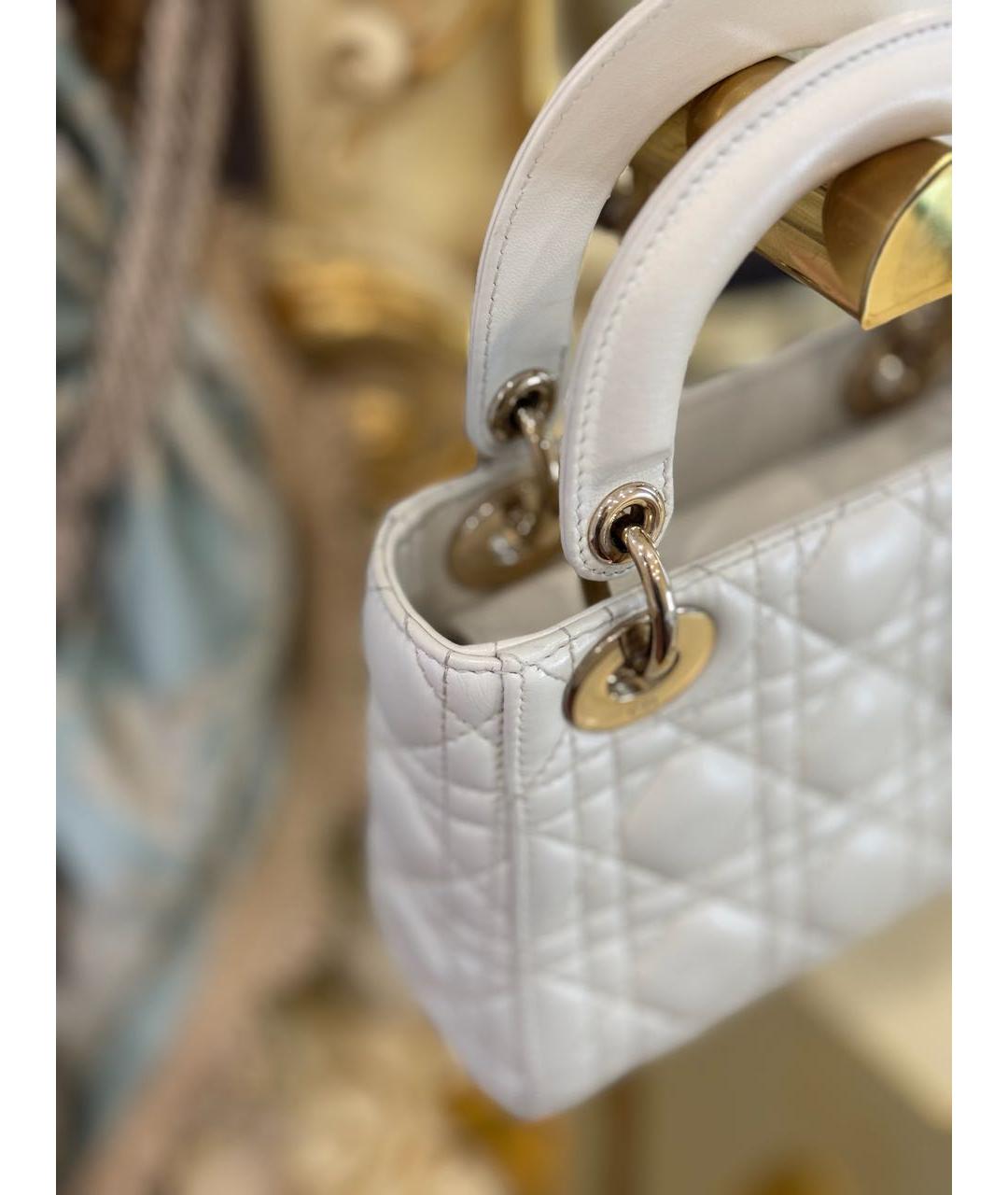 CHRISTIAN DIOR Белая кожаная сумка с короткими ручками, фото 7