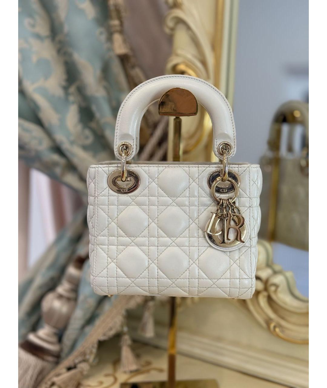 CHRISTIAN DIOR Белая кожаная сумка с короткими ручками, фото 3