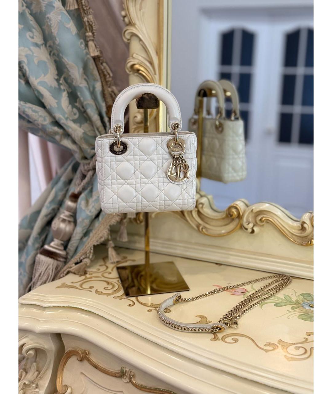 CHRISTIAN DIOR Белая кожаная сумка с короткими ручками, фото 8