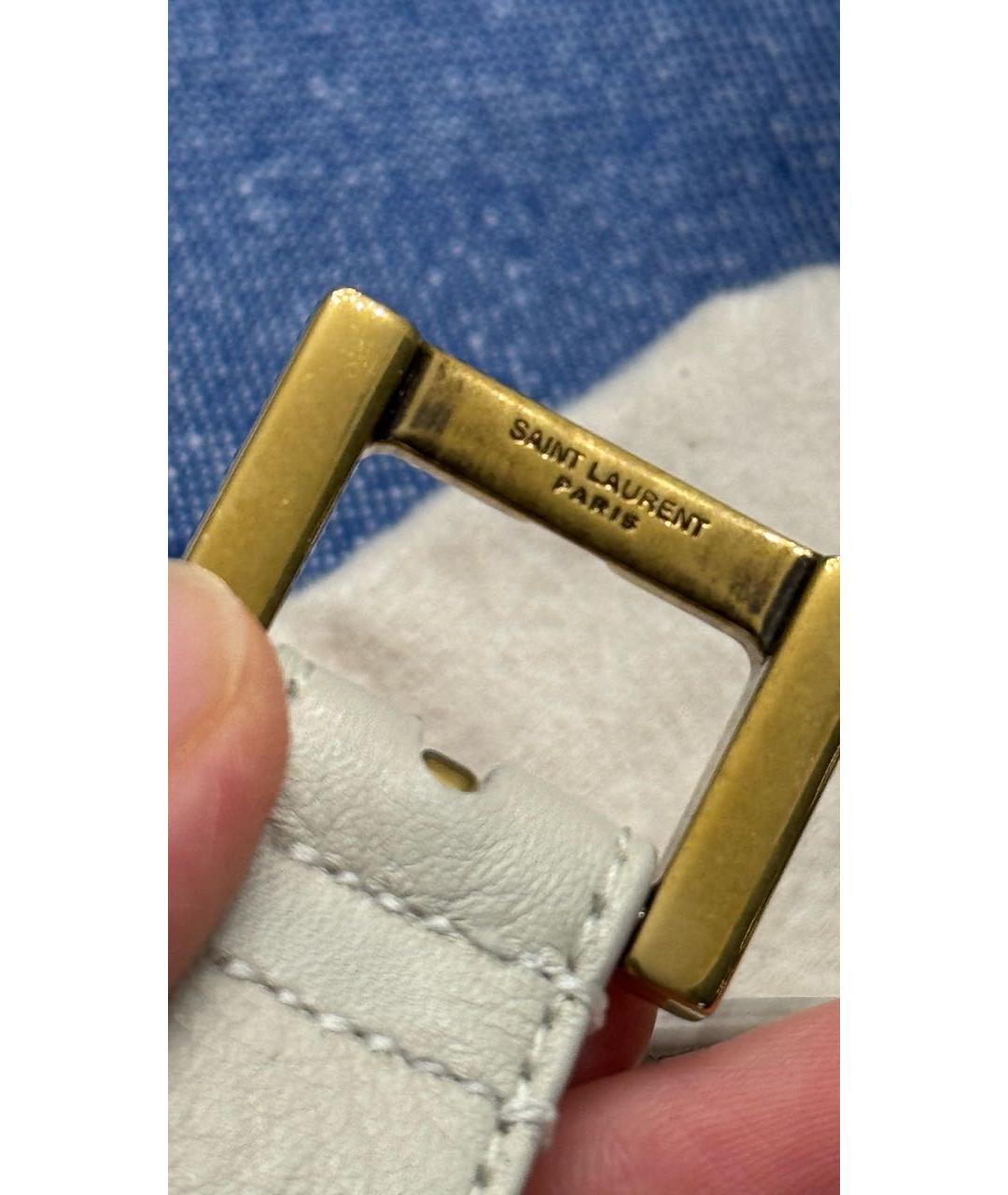 SAINT LAURENT Бежевый кожаный ремень, фото 5