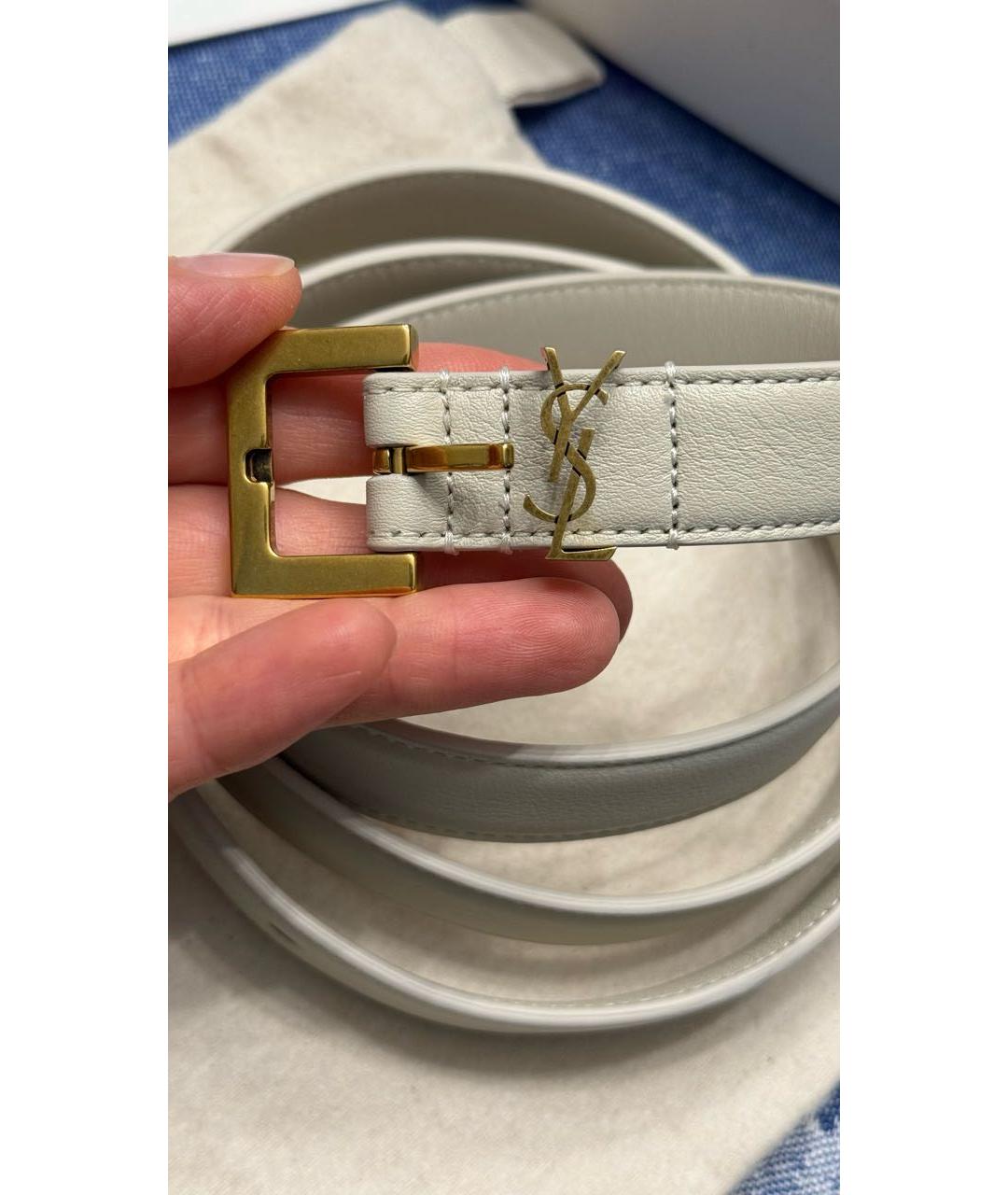 SAINT LAURENT Бежевый кожаный ремень, фото 2
