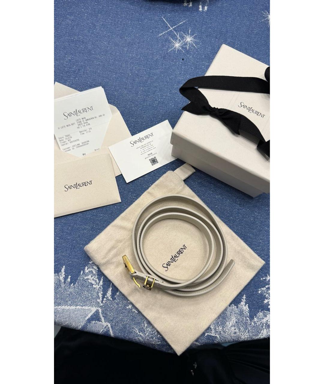 SAINT LAURENT Бежевый кожаный ремень, фото 4