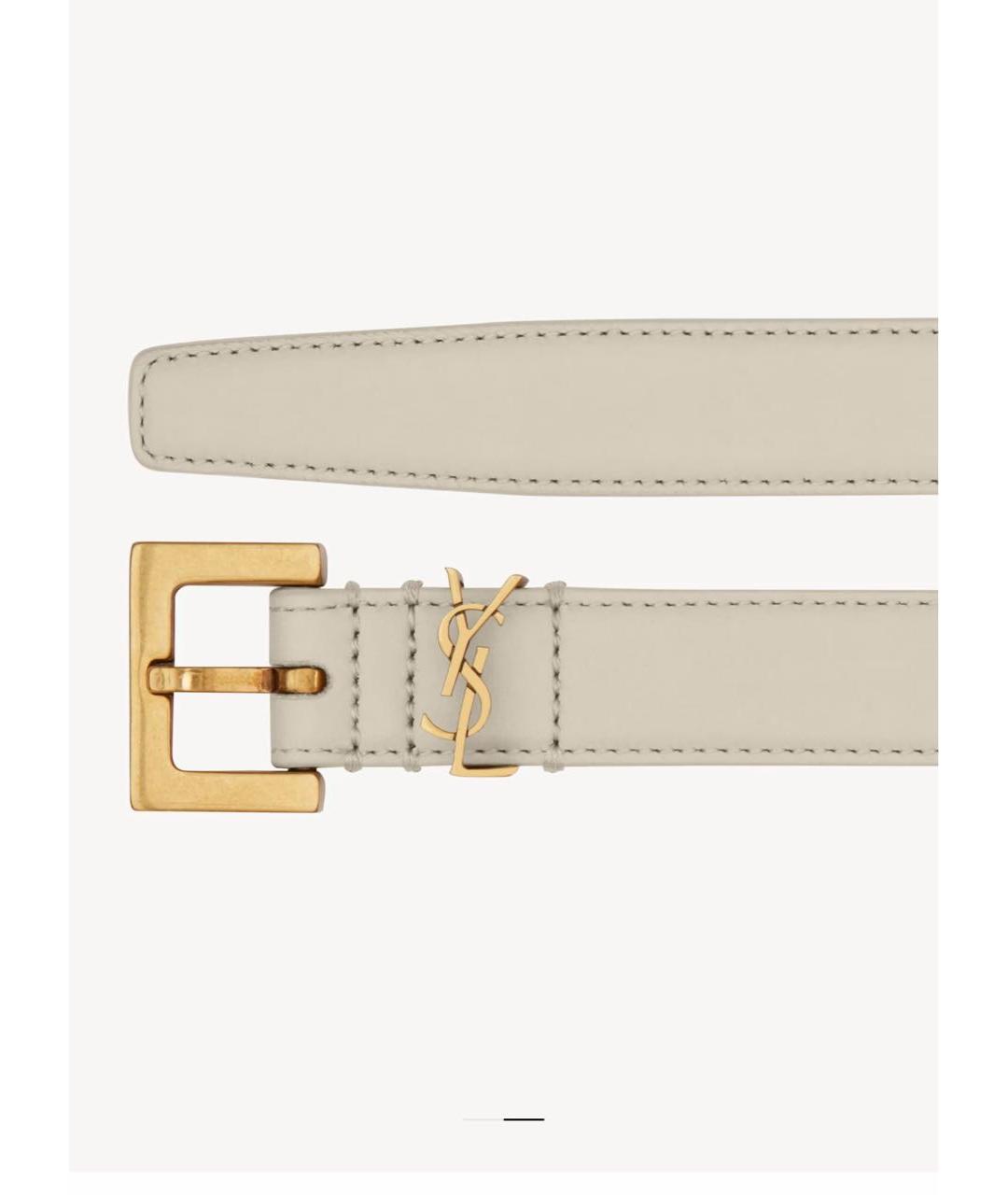 SAINT LAURENT Бежевый кожаный ремень, фото 6