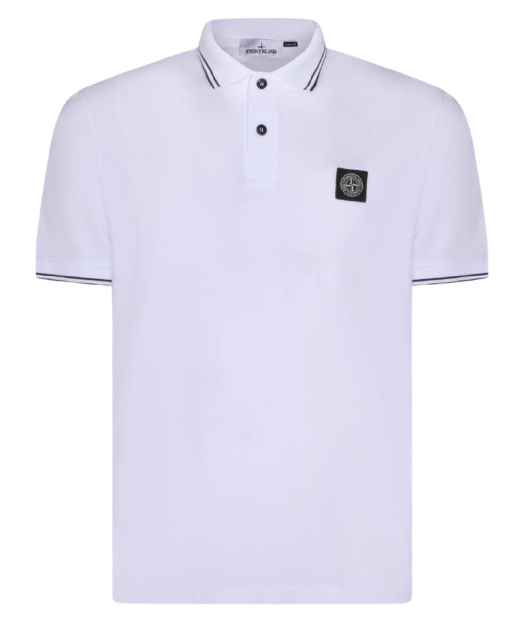STONE ISLAND Белое хлопковое поло с коротким рукавом, фото 1