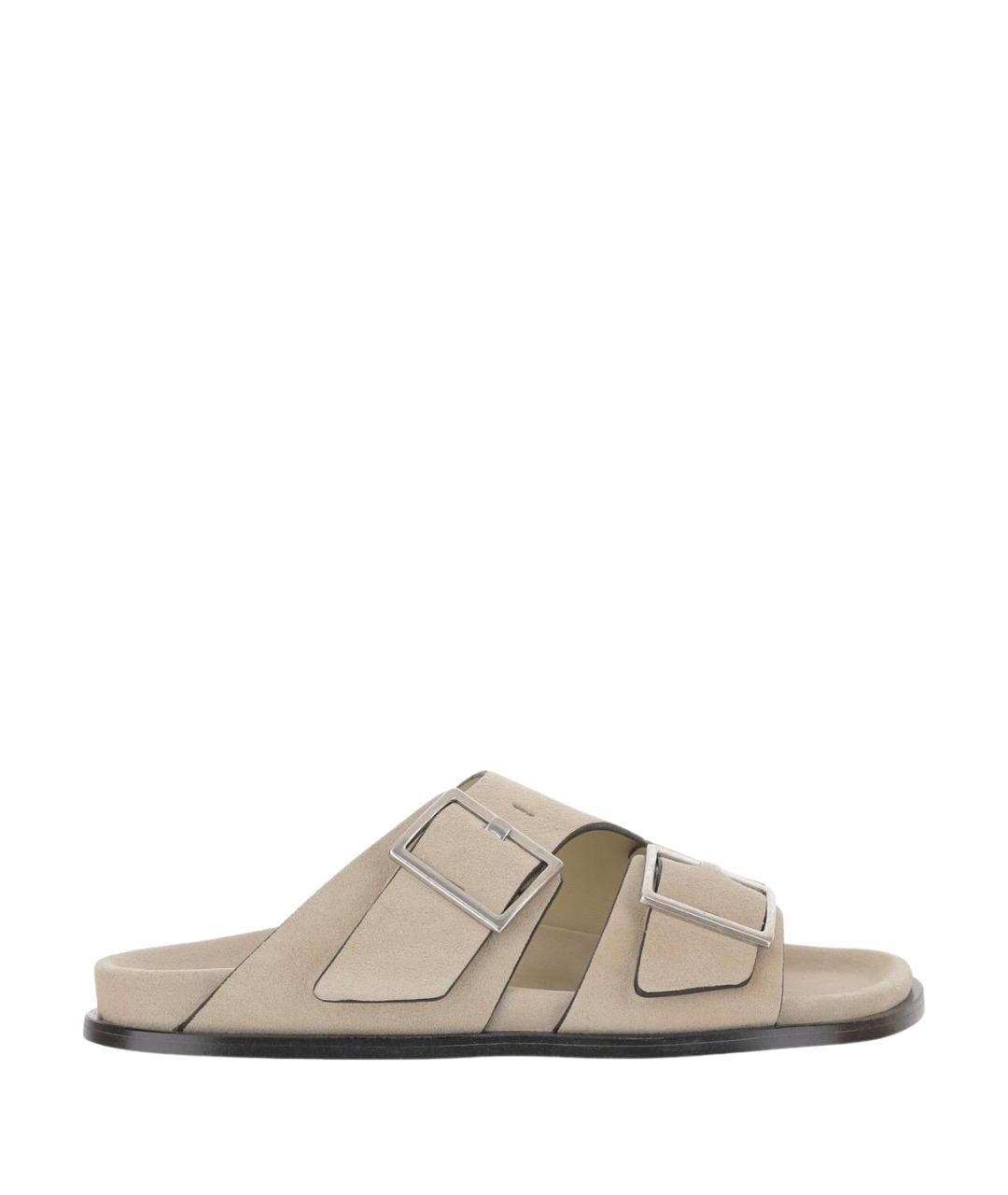 ALOHAS Бежевые кожаные шлепанцы, фото 1