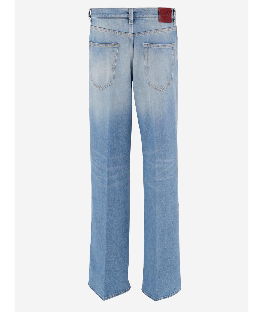 GUCCI Голубые хлопковые прямые джинсы, фото 3