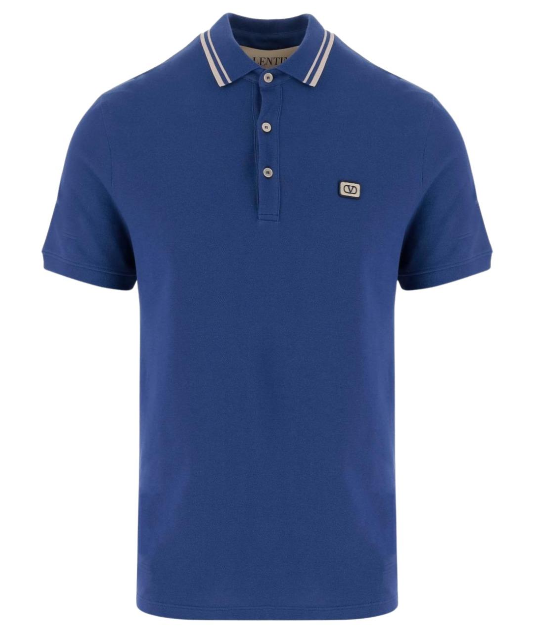 VALENTINO Синее хлопковое поло с коротким рукавом, фото 1