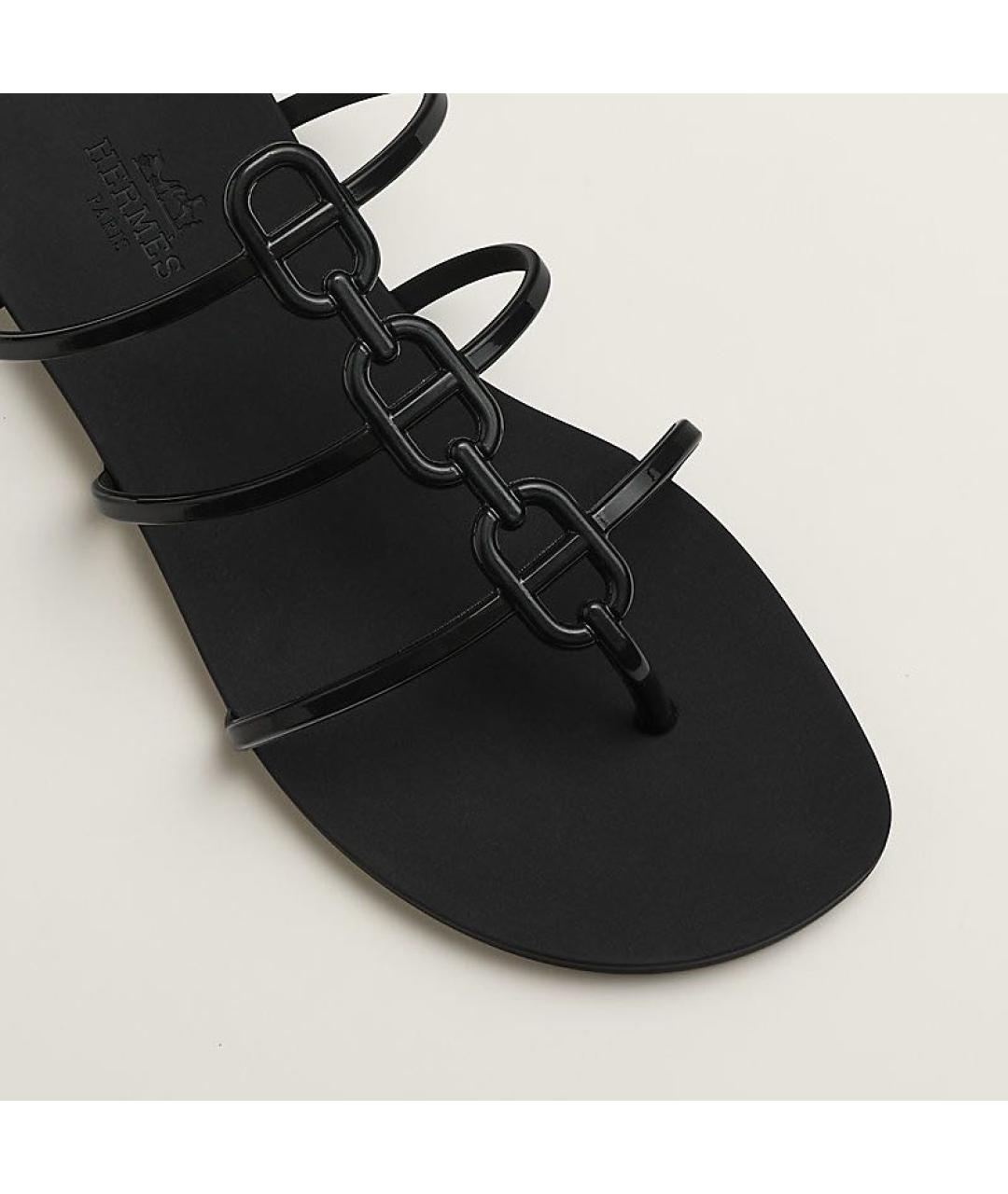 HERMES Черные резиновые шлепанцы, фото 5